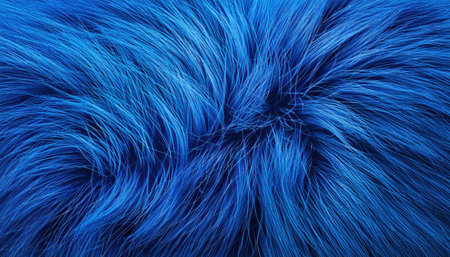 Blue fur background. Close-up of blue fluffy fur texture.の素材
