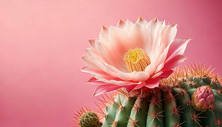 Cactus flower on pink background with copy space for your text.の素材