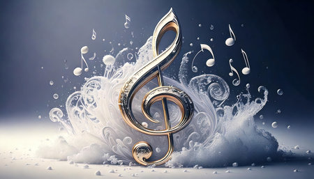 Treble clef with music notes. 3D rendered illustration.の素材