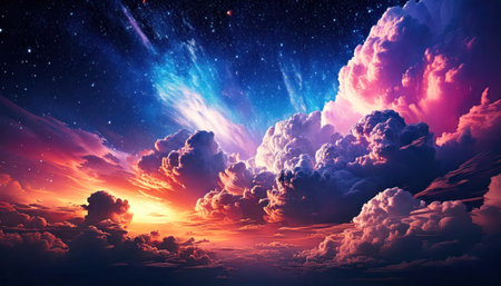 Fantasy sky with clouds and stars. Elements of this image furnished by NASAの素材