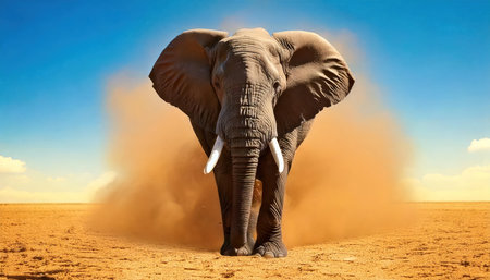 African elephant (Loxodonta africana) in dustの素材