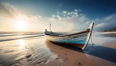 Fishing boat on the beach at sunset, Sri Lanka, Asiaの素材