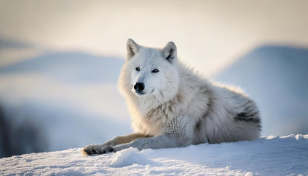 Portrait of a white wolf (Canis lupus) in winterの素材