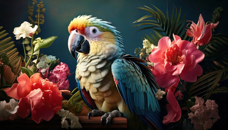 Paint brushes and palette with colors on wooden table in art studioの素材