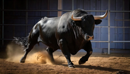 bull in the paddock, spanish traditional spectacle of bullfightの素材