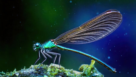 Blue damselfly (Calopteryx splendens) on a rockの素材