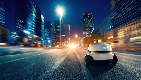 car on the road at night in shanghai china.の素材