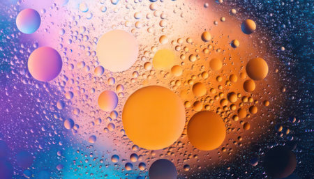 Abstract colorful background with oil drops on water surface, close-upの素材
