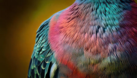 close up of a colorful pigeon in the park, beautiful photo digital pictureの素材