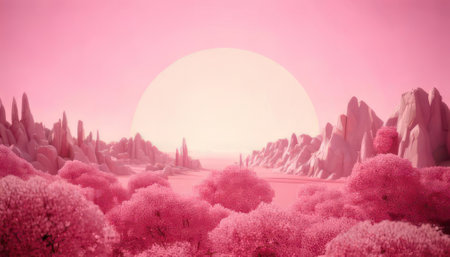 Fantasy alien planet. Mountain and sky. 3D illustration.の素材