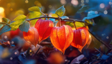 Physalis peruviana, also known as Chinese lantern, Chinese lantern, Chinese lantern, Chinese lantern, Chinese lantern.の素材