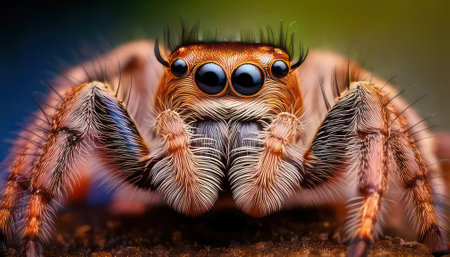 jumping spider macro close up on nature background, danger animal conceptの素材