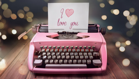 Love letter written on a typewriter against bokeh light designの素材