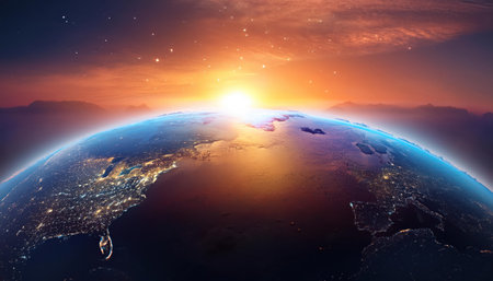 Sunset over planet Earth. Elements of this image furnished by NASAの素材