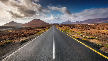 Road to the volcano of Lanzarote, Canary Islands, Spainの素材