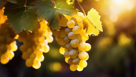 Bunch of ripe grapes in vineyard on sunny day, closeupの素材