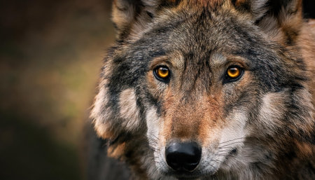 Portrait of a wolf in the forest. Close-up.の素材