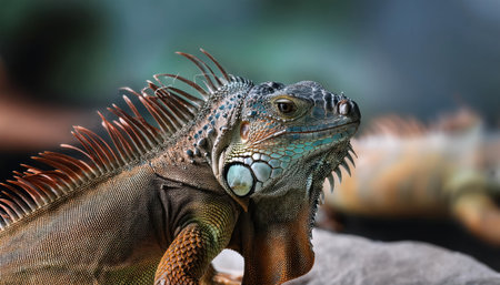 Close up of a green iguana (Iguana iguana)の素材