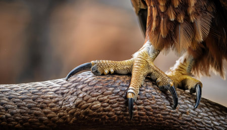 Close up of the head of a falcon with a sharp clawsの素材