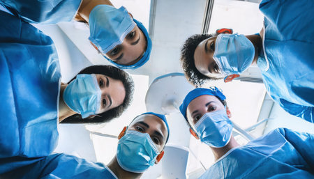 Team surgeon at work in operating room. Group of surgeons in operating room.の素材