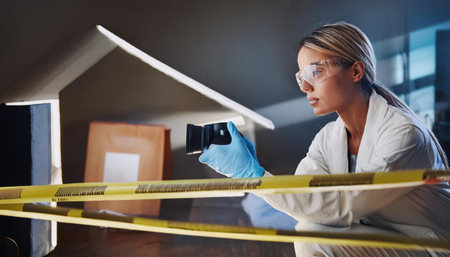 Woman measuring house with tape measure in the living room at home.の素材