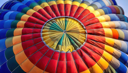 Colorful hot air balloon in the blue sky, close-upの素材