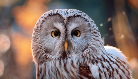 Close up of a Great Gray Owl (Strix nebulosa)の素材