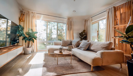 Interior of a living room in a modern house. nobody insideの素材