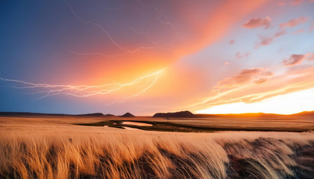 Sunset in the prairie of Colorado, United States of America.の素材