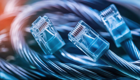 close up of network cables connected to switch - shallow depth of fieldの素材