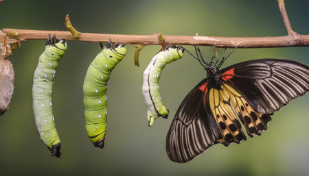 Papilio machaon on chrysalis of butterflyの素材