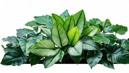 Caladium leaves isolated on white background with clipping path. Caladium is a genus of flowering plants in the family Araceae.の素材