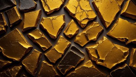 golden stones on dark background. 3D illustration. macroの素材