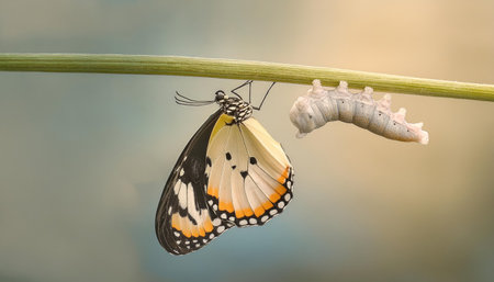 Butterfly and pupa of Common tiger butterfly (Papilio machaon)の素材