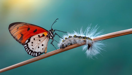 Caterpillar of Common tiger butterfly (Papilio demoleus) on a branchの素材