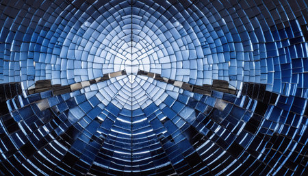 abstract background with a mosaic of blue glass tiles in the form of a circleの素材