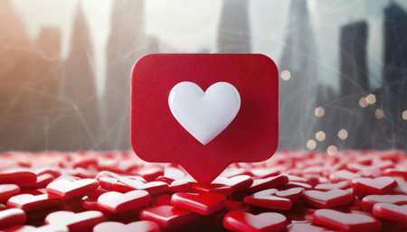 Red heart and speech bubble on abstract background. Valentine's day conceptの素材