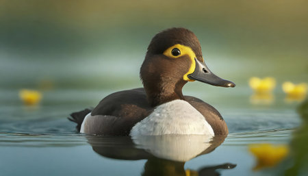 Tufted duck, Aythya fuligula, single male on water, Warwickshireの素材