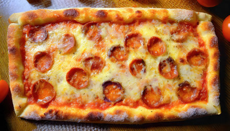 Pizza with mozzarella cheese, tomatoes and salami.の素材