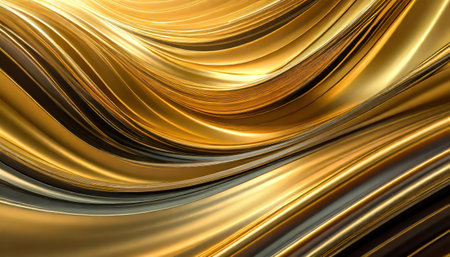 Golden abstract wavy background. 3d rendering, 3d illustration.の素材