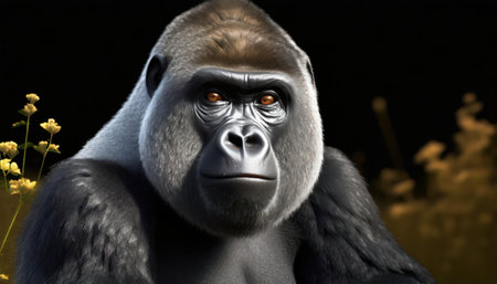3D Illustration of a Gorilla on a dark background.の素材