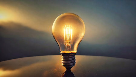Incandescent light bulb on a dark background with copy space.の素材