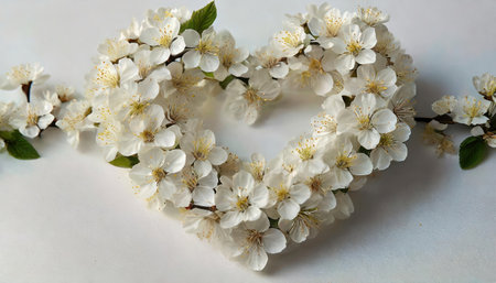 cherry blossom in the shape of a heart on a white backgroundの素材