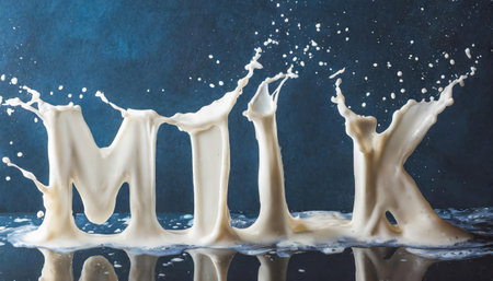 milk splashes on a dark blue background with copy space.の素材