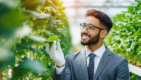 Portrait of a young agronomist working in a greenhouseの素材