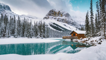 Lake Louise in Banff National Park in winter, Alberta, Canadaの素材