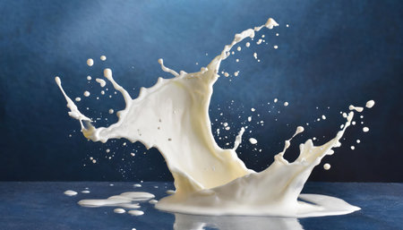 splashing milk on blue background, food and drink, dairy productの素材