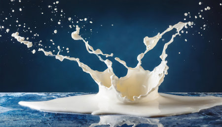 Splashes of milk on a blue background. close-upの素材