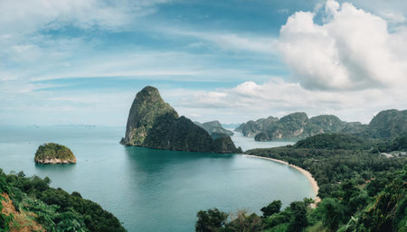 Panoramic view of Ha Long bay, Vietnam in a summer dayの素材