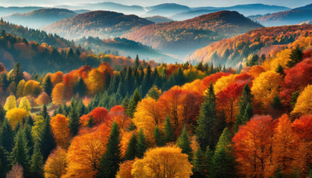 Colorful autumn forest in the mountains. Panoramic view.の素材